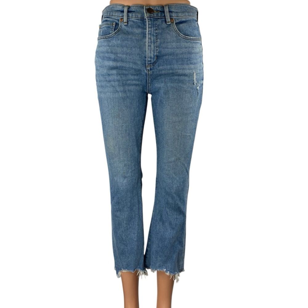 LOFT Women's Blue High Waist Frayed Raw Hem Flared Bootcut Denim Jeans Pants 27